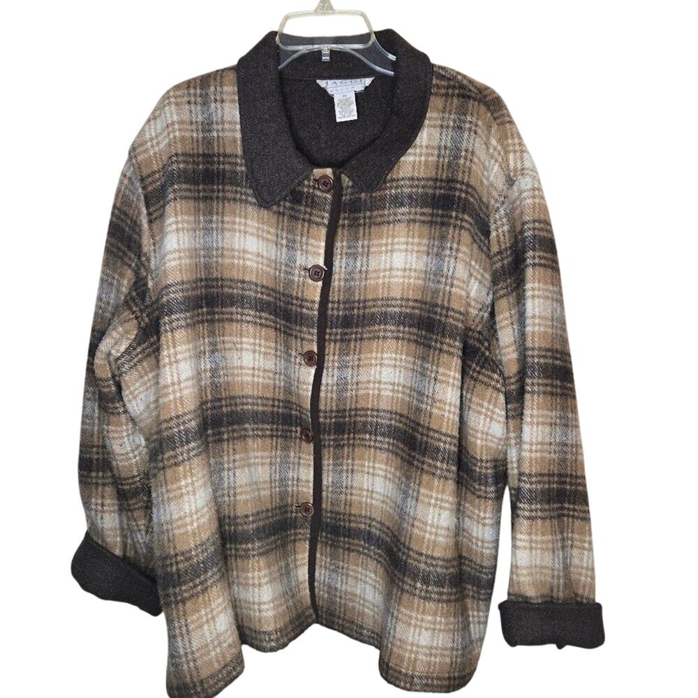 Maggie Mcnaughton 3X Oversized Fit Wool-blend Brown/Tan Plaid Button-Up Jacket
